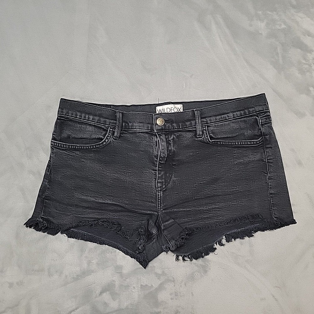 Wildfox Shorts Womens 32 Black Ruby Moonstone Mid Rise Cut Off Frayed Hem Denim
